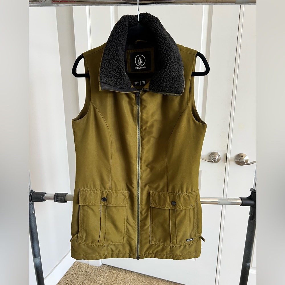 Volcom Khaki Vest with Black Fleece Trim